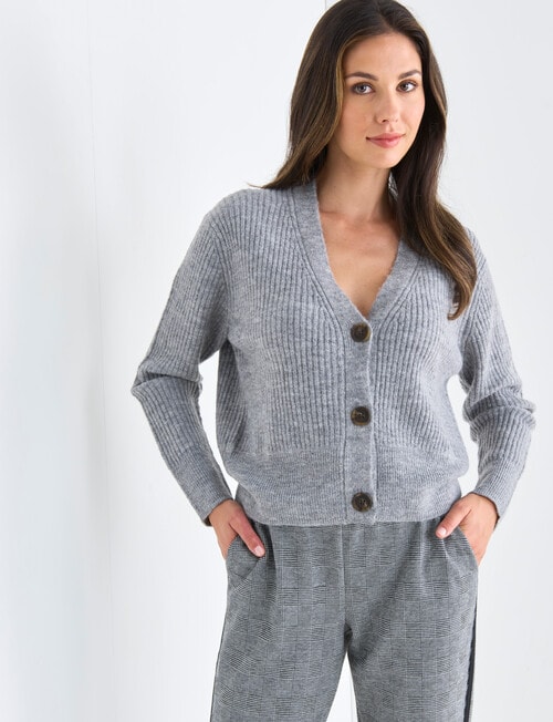 Whistle Long Sleeve Rib Cardigan, Silver Marle product photo View 05 L