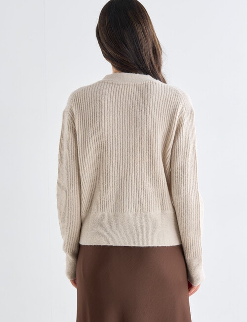 Whistle Long Sleeve Rib Cardigan, Oat Marle product photo View 02 L