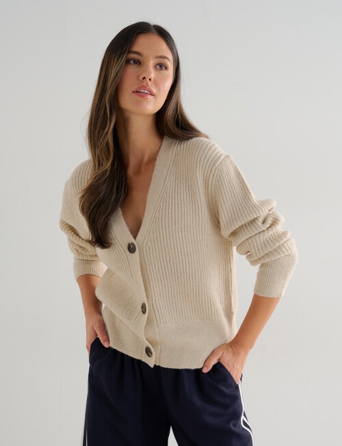 Whistle Rib Cardigan, Oatmarle product photo View 04 L