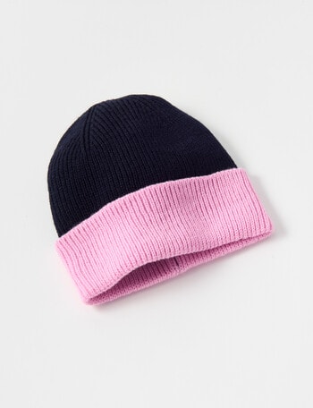 Whistle Accessories Contrast Beanie, Navy & Pink product photo