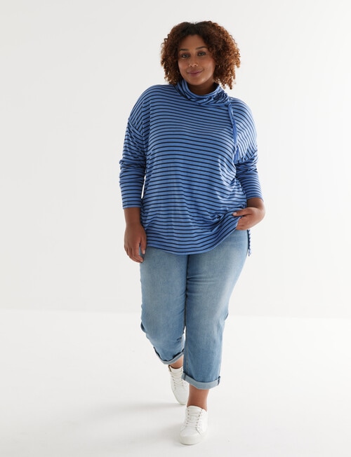 Studio Curve Rollneck Stripe Sweatshirt, Blue product photo View 03 L