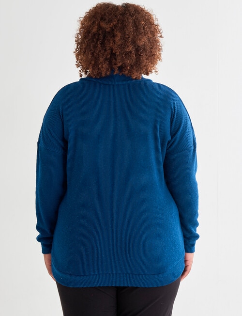 Studio Curve Supersoft Roll Neck Ribbed Sweatshirt, Teal product photo View 02 L