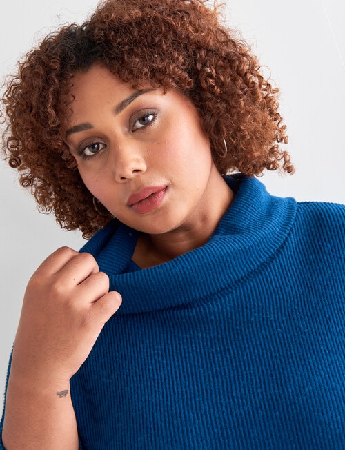 Studio Curve Supersoft Roll Neck Ribbed Sweatshirt, Teal product photo View 04 L