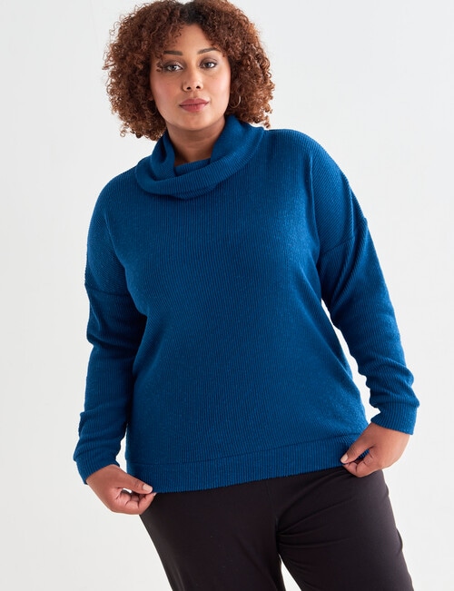 Studio Curve Supersoft Roll Neck Ribbed Sweatshirt, Teal product photo View 05 L