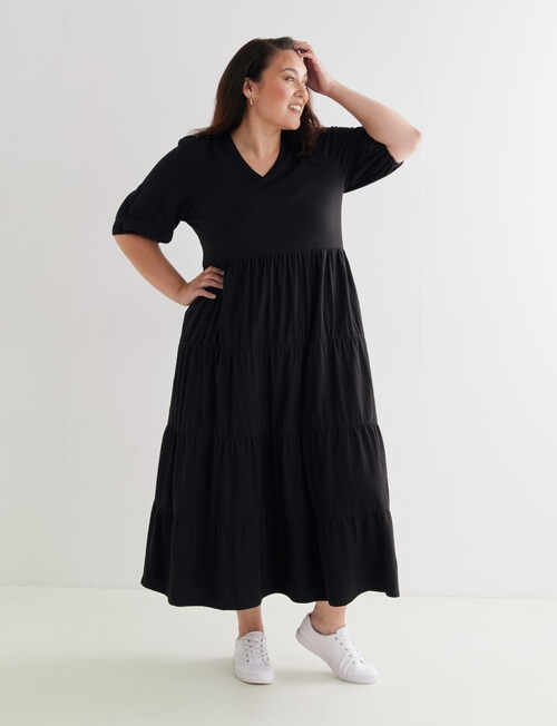 Studio Curve Knit Tiered Dress, Black product photo View 03 L