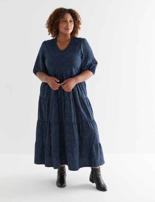 Studio Curve Animal Print Knit Tiered Dress, Blue product photo View 03 L