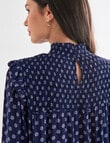 Whistle Coin Spot Long Sleeve Ruffle Shirred Front Top, Navy product photo View 05 S