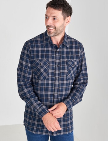 Chisel Long Sleeve Flannel Shirt, Dark Blue product photo