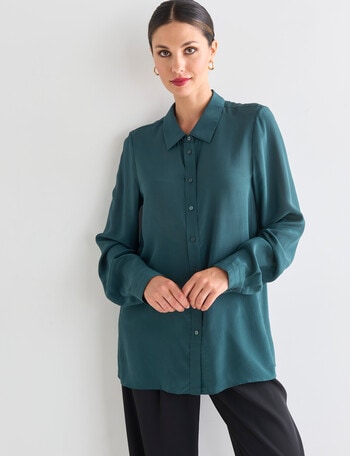 Whistle Classic Silk Shirt, Deep Green product photo