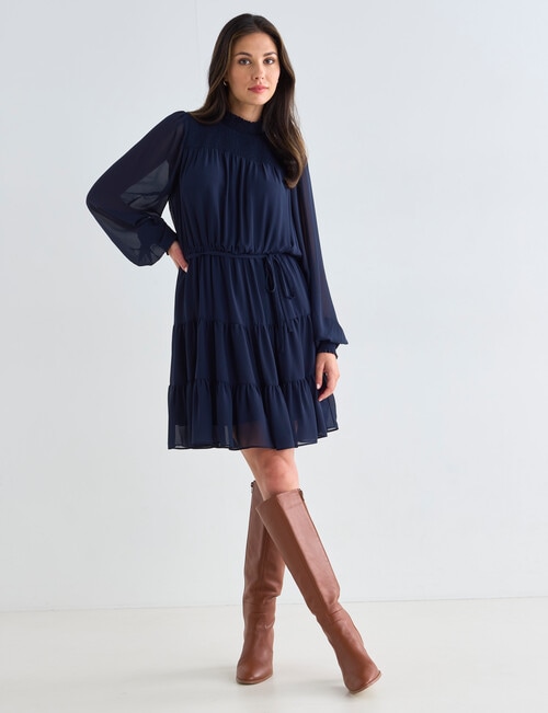 Whistle Long Sleeve Shirred Neck Dress, Navy product photo View 03 L