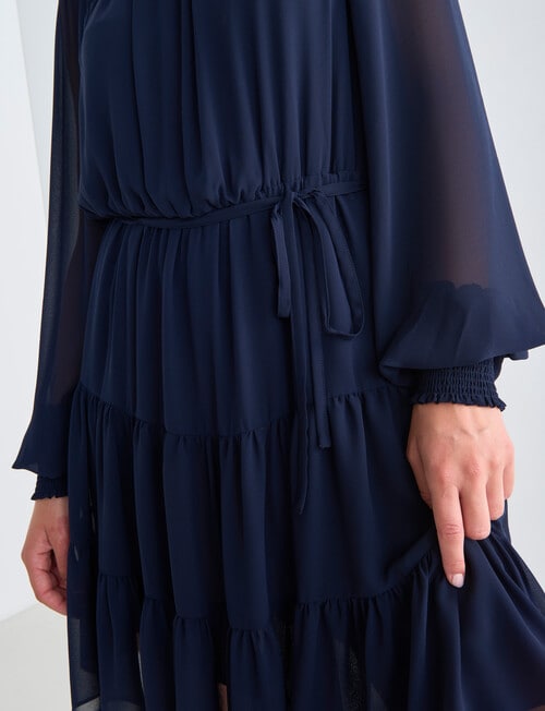 Whistle Long Sleeve Shirred Neck Dress, Navy product photo View 04 L