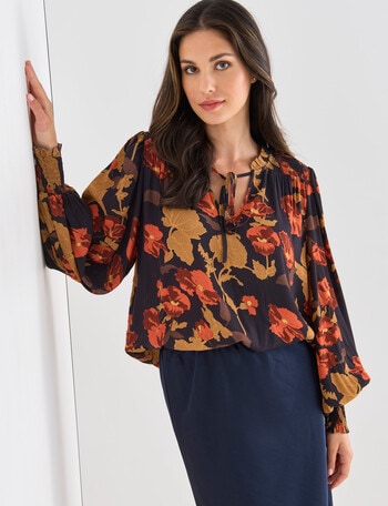 Whistle Vienna Floral Long Sleeve Blouse, Navy product photo