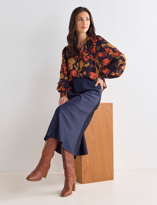 Whistle Vienna Floral Long Sleeve Blouse, Navy product photo View 03 L