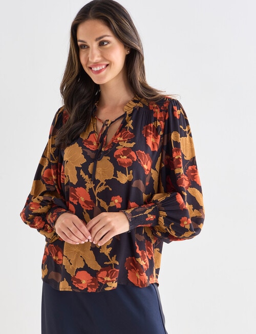 Whistle Vienna Floral Long Sleeve Blouse, Navy product photo View 05 L