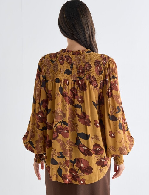 Whistle Vienna Floral Long Sleeve Blouse, Tan product photo View 02 L