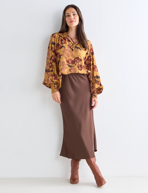 Whistle Vienna Floral Long Sleeve Blouse, Tan product photo View 03 L