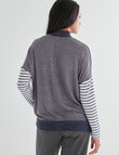 Zest Super soft Spliced Mock Neck Top, Ivory & Navy product photo View 02 S