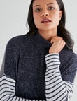 Zest Super soft Spliced Mock Neck Top, Ivory & Navy product photo View 04 S