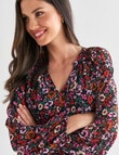 Whistle Floral Long Sleeve Pretty Babydoll Dress, Black product photo View 04 S