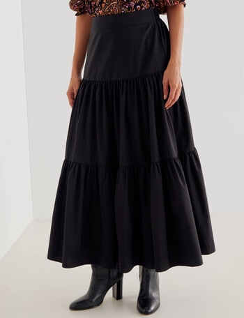 Whistle Tiered Poplin Midi Skirt, Black product photo