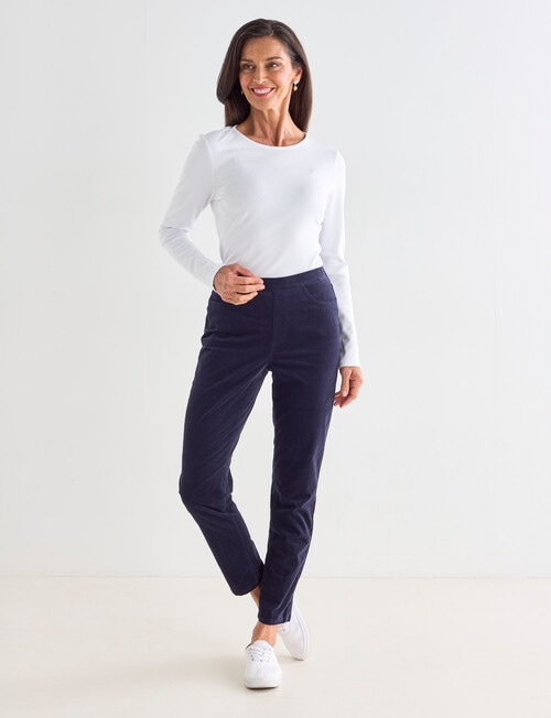 Ella J Pull-On Cord Pant, Navy product photo View 03 L