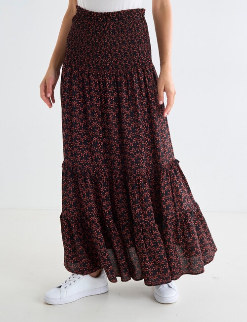 Whistle Ditsy Shirred Waist Skirt, Orange product photo View 03 L