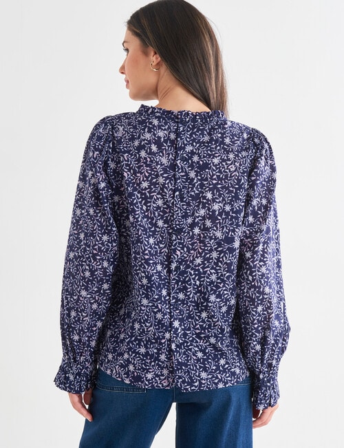 Whistle Ornate Floral Long Sleeve High Neck Button Top, Navy product photo View 02 L