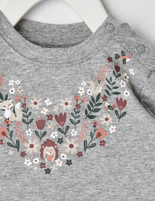 Teeny Weeny Flower Print Long Sleeve T-Shirt, Grey Marle product photo View 02 L