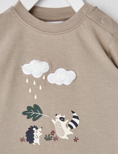 Teeny Weeny Raccoon Print Long Sleeve T-Shirt, Latte product photo View 02 L