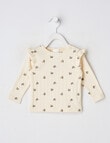 Teeny Weeny All Over Flower Print Pointelle Long Sleeve T Shirt, Warm White product photo