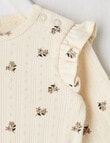 Teeny Weeny All Over Flower Print Pointelle Long Sleeve T Shirt, Warm White product photo View 02 S