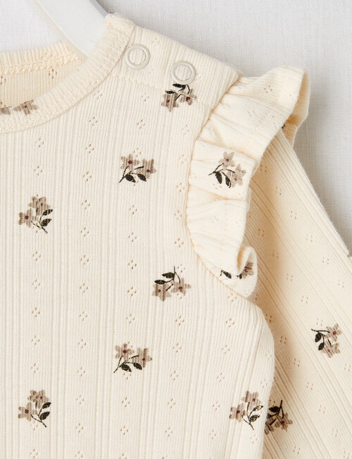 Teeny Weeny All Over Flower Print Pointelle Long Sleeve T Shirt, Warm White product photo View 02 L