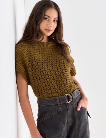 Mineral Crochet Hole Sweater, Moss product photo