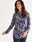 Ella J Classic Viscose Shirt, Navy Butterfly product photo