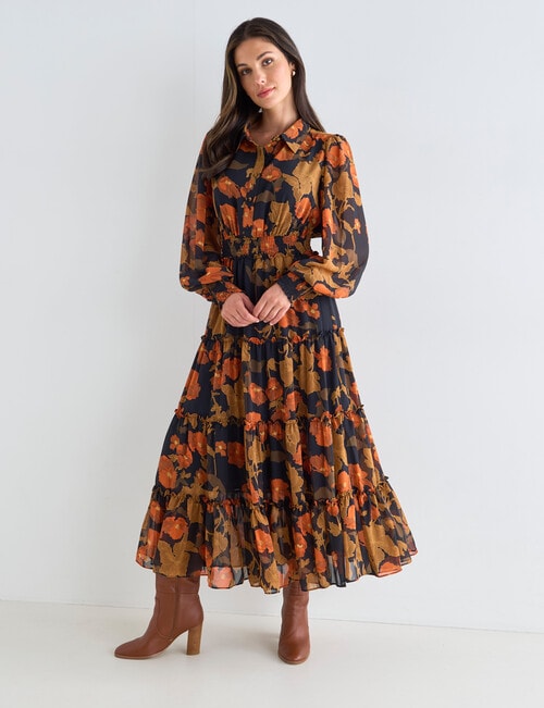 Whistle Vienna Floral Shirred Waist Dress, Navy product photo View 03 L
