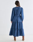 Whistle Long Sleeve Tiered Midi Denim Dress, Blue product photo View 02 S