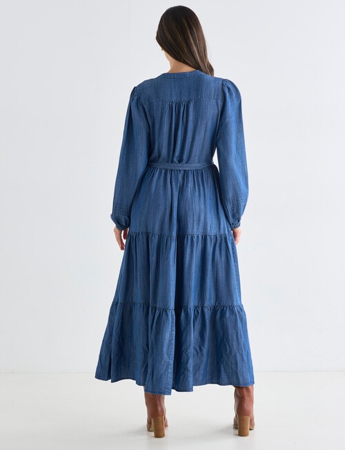 Whistle Long Sleeve Tiered Midi Denim Dress, Blue product photo View 02 L