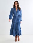Whistle Long Sleeve Tiered Midi Denim Dress, Blue product photo View 03 S