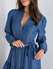 Whistle Long Sleeve Tiered Midi Denim Dress, Blue product photo View 04 S