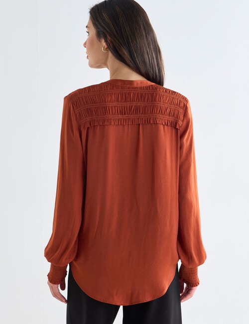 Whistle Hammered Satin Long Sleeve Blouse, Rust product photo View 02 L