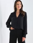 Whistle Hammered Satin Long Sleeve Blouse, Black product photo View 05 S
