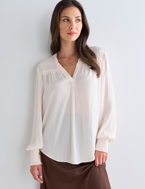 Whistle Hammered Satin Long Sleeve Blouse, Cream product photo View 04 L