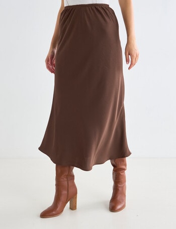 Whistle Bias Satin Skirt, Chocolate product photo