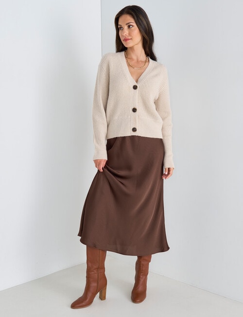 Whistle Bias Satin Skirt, Chocolate product photo View 03 L