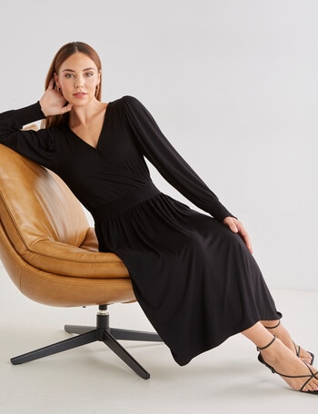 Oliver Black Long-Sleeve Mock Wrap Knit Dress, Black product photo