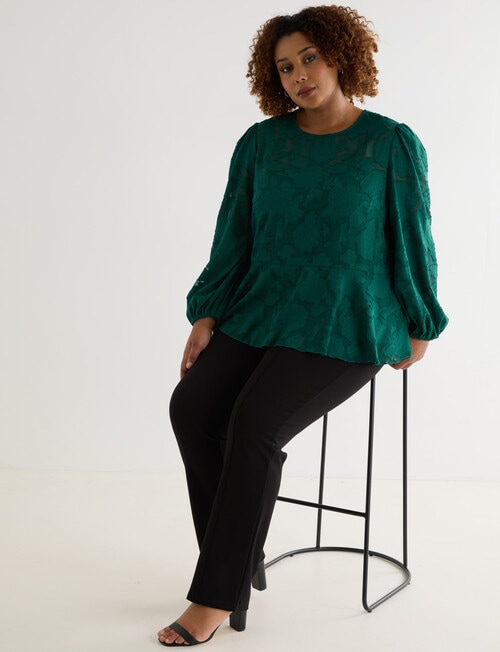 Studio Curve Jacquard Tiered Blouse, Emerald product photo View 03 L