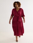 Studio Curve Hammered Satin Wrap Tiered Dress, Ruby product photo View 03 S