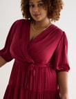 Studio Curve Hammered Satin Wrap Tiered Dress, Ruby product photo View 04 S