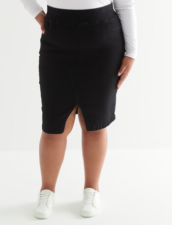 Denim Republic Curve Pull On Pencil Skirt, Black product photo