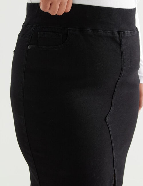 Denim Republic Curve Pull On Pencil Skirt, Black product photo View 04 L